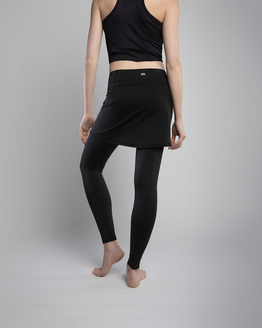 Sol Sister Sport: Black Ankle Length Skirted Leggings with Pockets