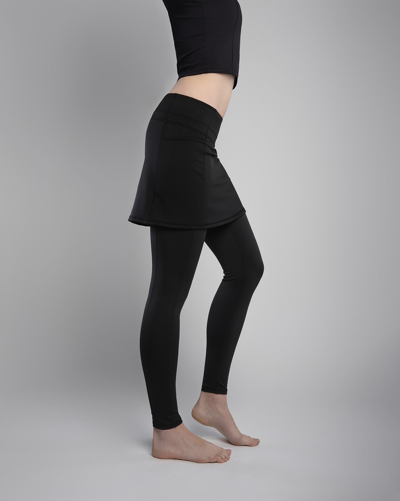 Sol Sister Sport: Black Ankle Length Skirted Leggings with Pockets