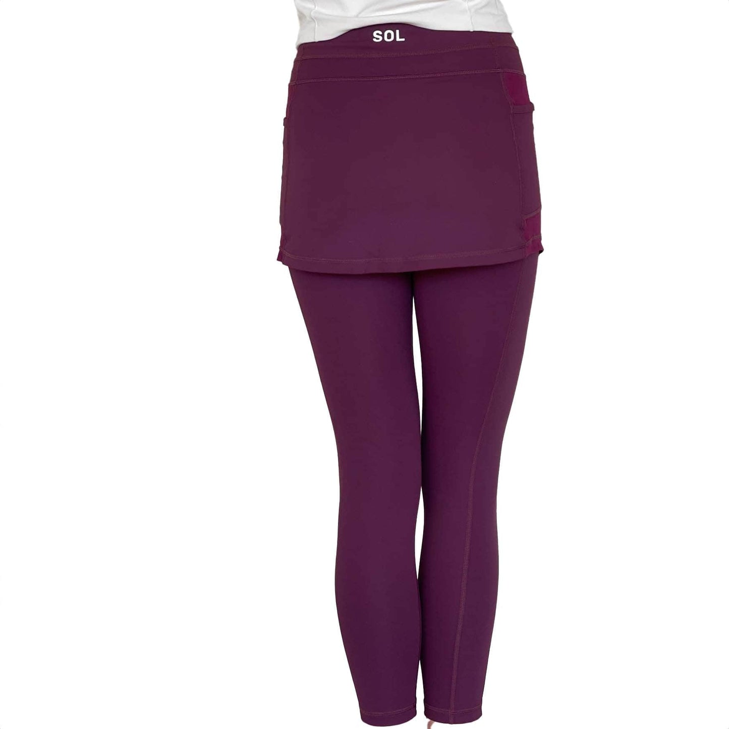 Sol Sister Sport: Maroon Skirted Leggings with Pockets 7/8th's Ankle Length