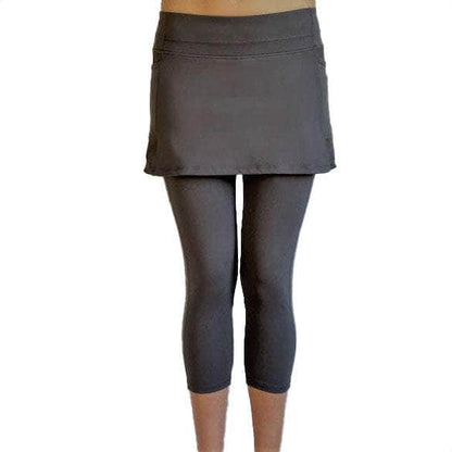 Sol Sister Sport: Steel Grey Mid-Calf Mesh Skirted Leggings with Pockets