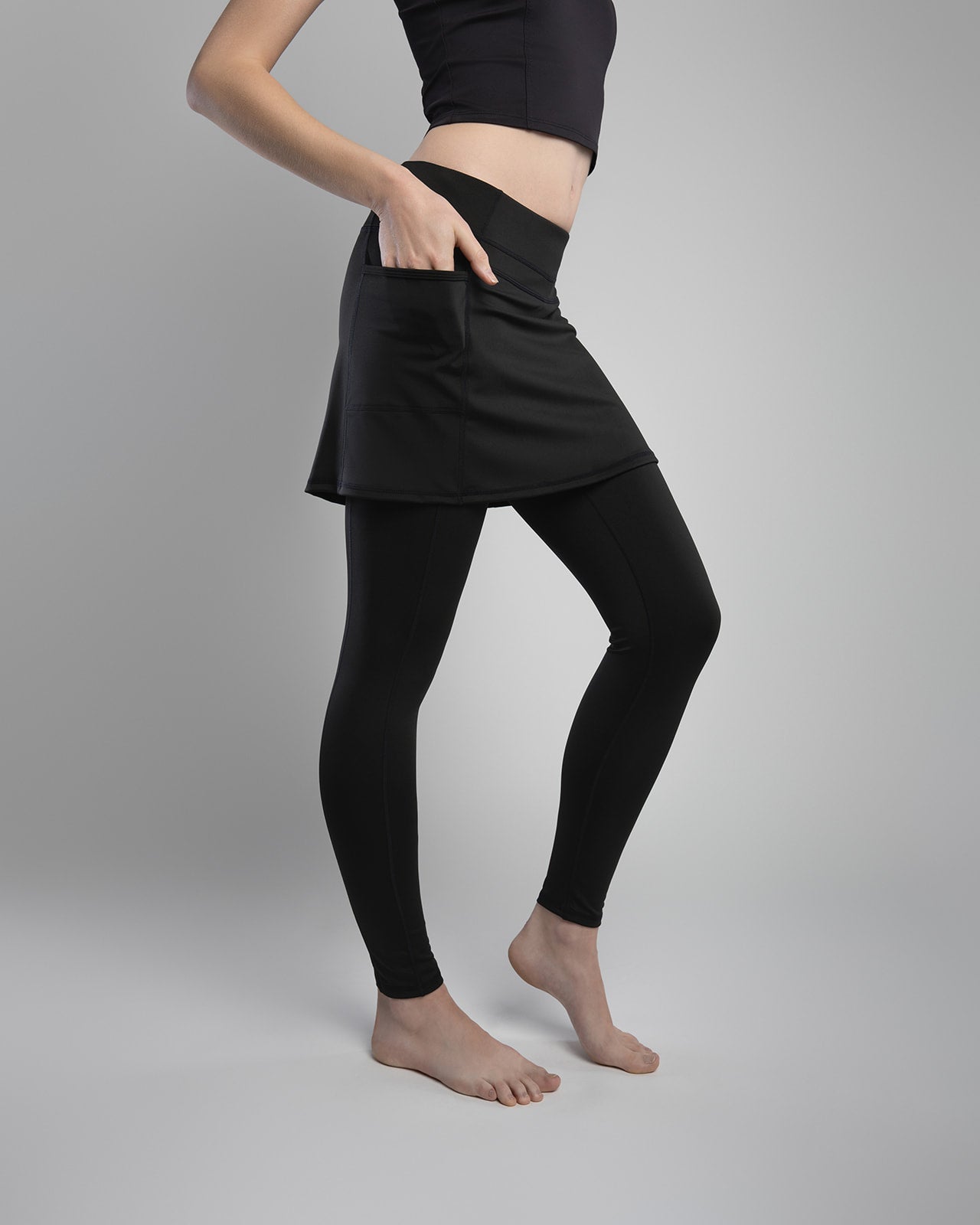 Sol Sister Sport: Black Ankle Length Skirted Leggings with Pockets