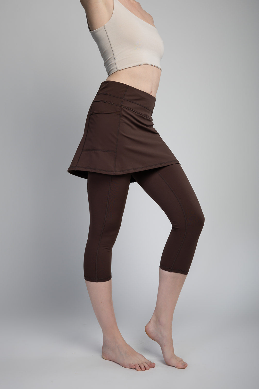 Sol Sister Sport: Espresso Skirted Leggings Mid-calf length
