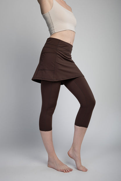 Sol Sister Sport: Espresso Skirted Leggings Mid-calf length