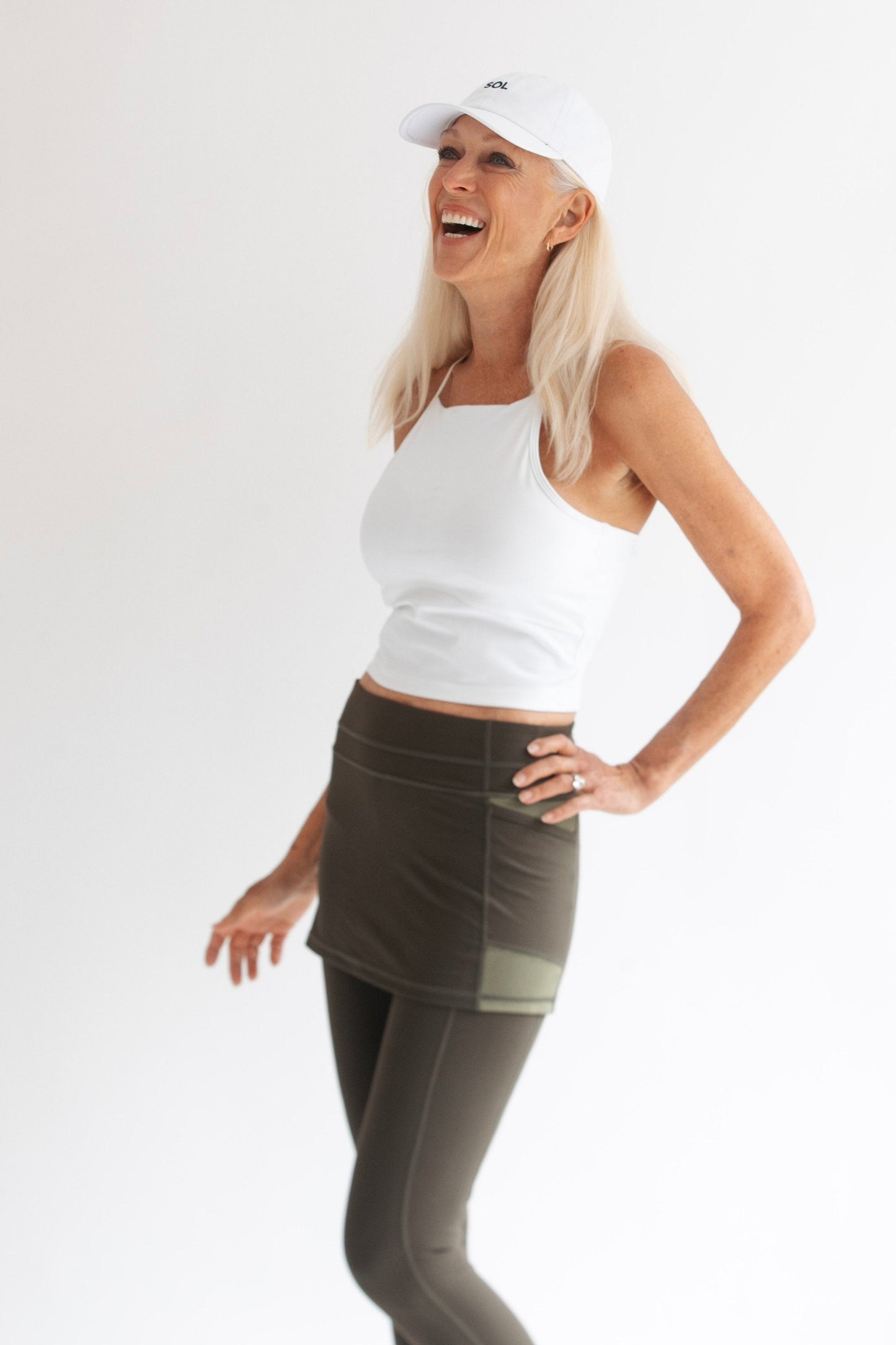 Sol Sister Sport: Olive 7/8th's Ankle Length Skirted Leggings with Pockets