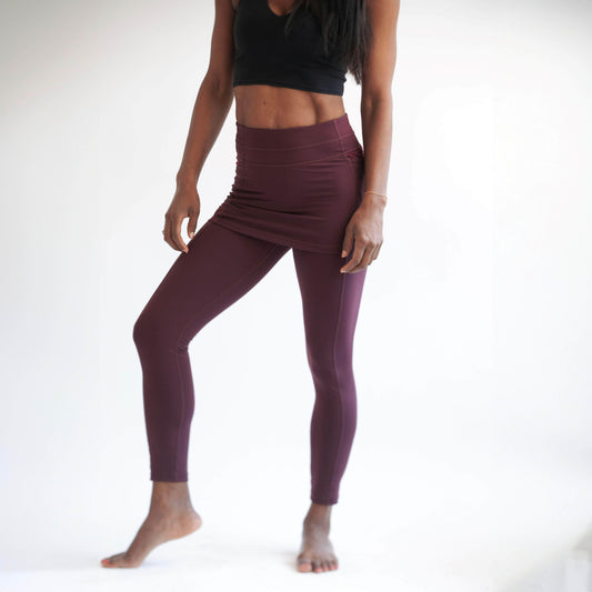 Sol Sister Sport: Maroon Skirted Leggings with Pockets 7/8th's Ankle Length