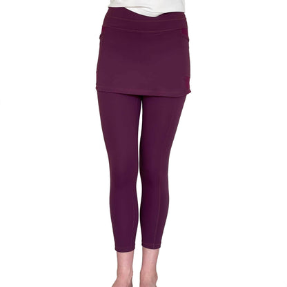 Sol Sister Sport: Maroon Skirted Leggings with Pockets 7/8th's Ankle Length
