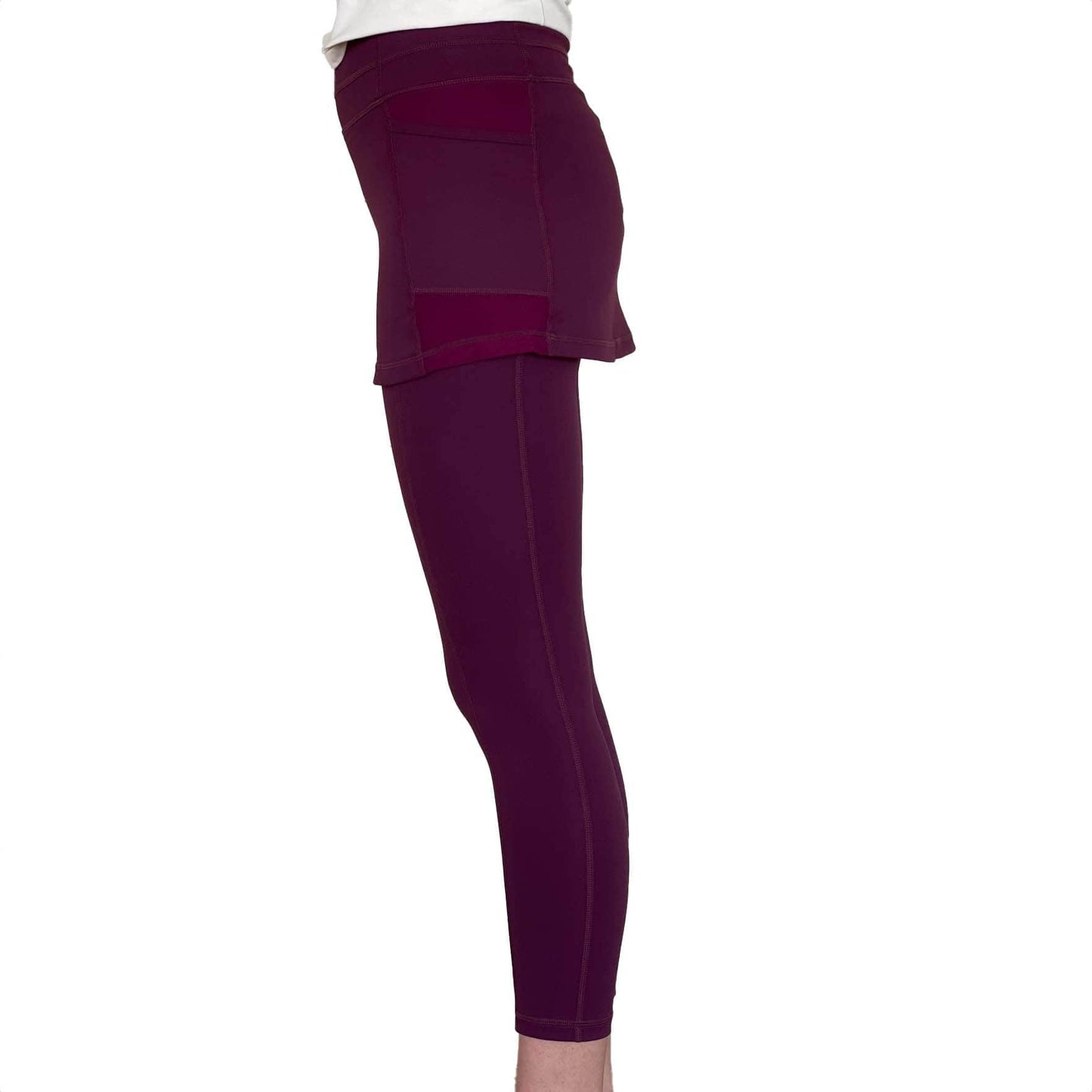 Sol Sister Sport: Maroon Skirted Leggings with Pockets 7/8th's Ankle Length