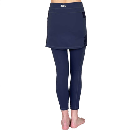 Sol Sister Sport: Midnight Dark Navy Blue 7/8th's Ankle Length Skirted Leggings with Pockets