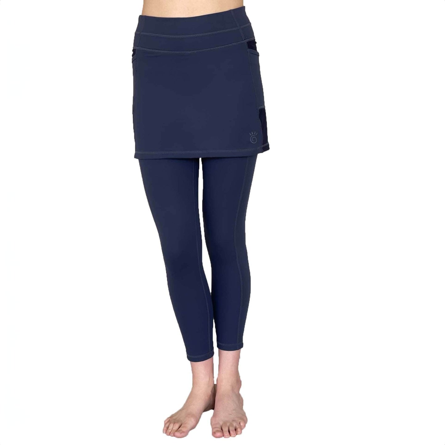 Sol Sister Sport: Midnight Dark Navy Blue 7/8th's Ankle Length Skirted Leggings with Pockets