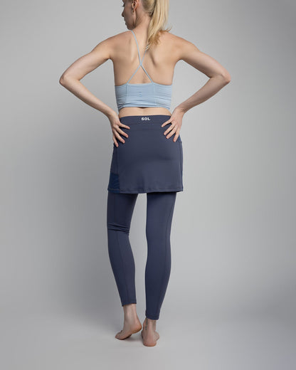 Sol Sister Sport: Nordic Dusk Blue Grey 7/8th's Ankle Length Skirted Leggings with Pockets