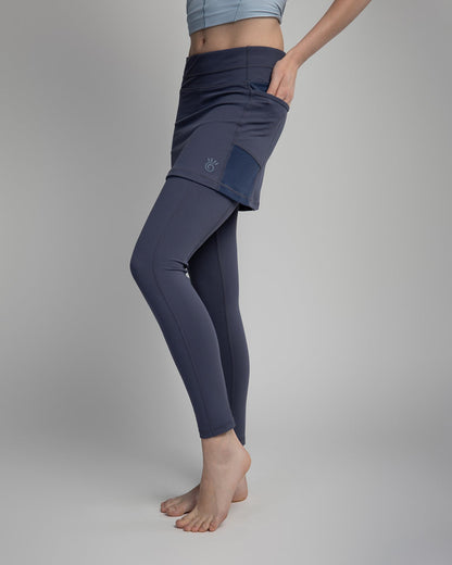 Sol Sister Sport: Nordic Dusk Blue Grey 7/8th's Ankle Length Skirted Leggings with Pockets
