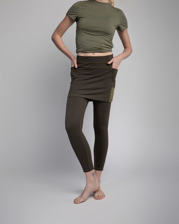 Sol Sister Sport: Olive 7/8th's Ankle Length Skirted Leggings with Pockets
