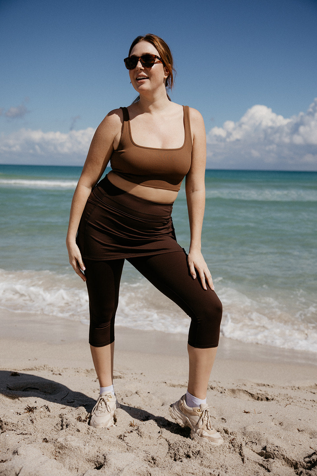 Sol Sister Sport: Espresso Skirted Leggings Mid-calf length