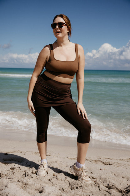 Sol Sister Sport: Espresso Skirted Leggings Mid-calf length