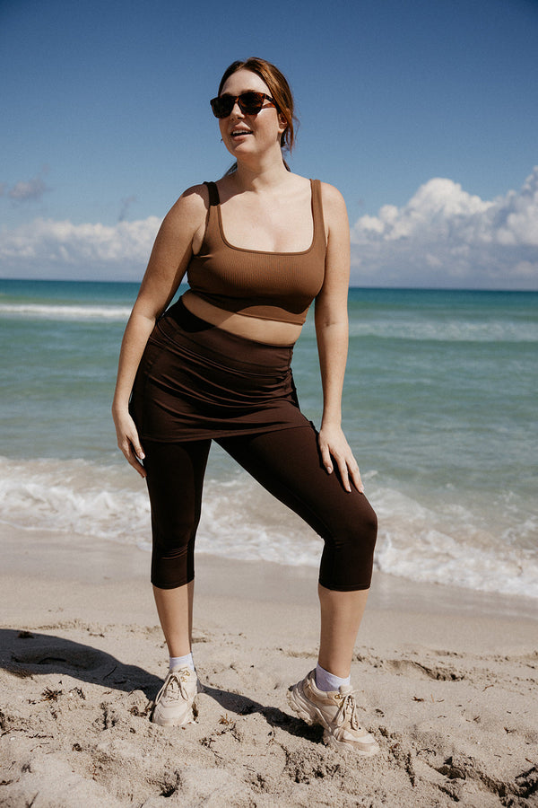 Sol Sister Sport: Espresso Skirted Leggings Mid-calf length