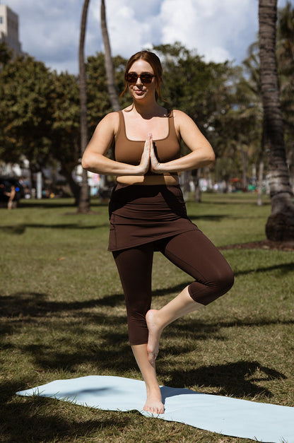 Sol Sister Sport: Espresso Skirted Leggings Mid-calf length